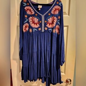 Wild Fable Blue Gauze dress with floral embroidery